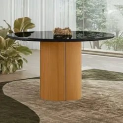Mesa de Jantar Redonda 135cm 6 Lugares Flex Zuni Ypê/Preto N02 - Mpoze