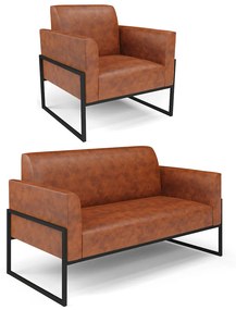 Sofá Namoradeira com Poltrona Base Industrial Alta Preto Marisa Corano D03 - DRossi - Nozes