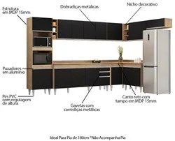 Armário de Cozinha Modulada de Canto 9 Peças CP05 Balcão com Tampo Cas