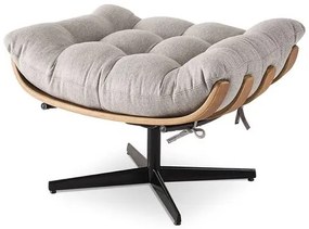 Puff Costela Assento Madeira Natural Almofada Cinza Claro Base X Metal Preto - 68511 Sun House