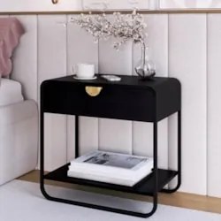 Mesa de Cabeceira Quarto 60cm 1 Gaveta Mario Nero/Preto A10 - Mpozenat