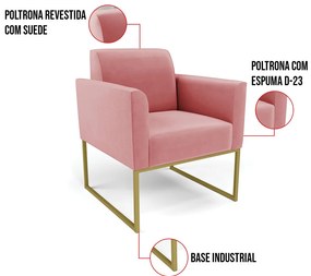 Kit 2 Poltronas Base Industrial Dourado Marisa Suede Rosê