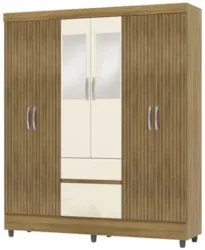 Guarda Roupa Solteiro 154cm Com Espelho Mayra Nature/Champanhe V02 - M