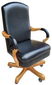 Cadeira Giratória Luxo Couro Natural Ajuste de Altura e Relax com Rodízios Design Clássico