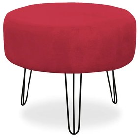 Puff Redondo para Sala Chloe Suede Vermelho