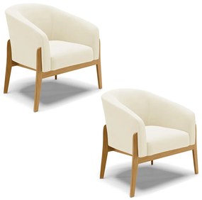Poltrona Decorativa Base Madeira Kit 2 Stella Cotelê Ext/Veludo D03 - D'Rossi - Off White