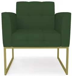 Poltrona Decorativa Base Industrial Dourado Ana Veludo Luxo Verde - Ib