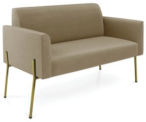Sofá Namoradeira 2 Lugares Pé de Ferro Dourado Marisa Suede Marrom Rato