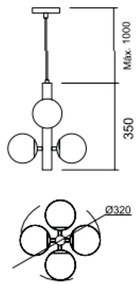 Pendente Pérola Vertical C/ 4 Globos Ø32X35Cm 4L G9 / Metal E Globo Ø1... (MT-M / DR-PV - Mate + Dourado Polido, AMBAR)