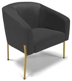 Namoradeira e 2 Poltronas Pé de Ferro Dourado Stella Sintético D03 - D'Rossi - Preto