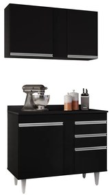 Kit Armário Aéreo e Balcão de Cozinha Lavanderia Aurora com Tampo 100 cm - D'Rossi - Preto