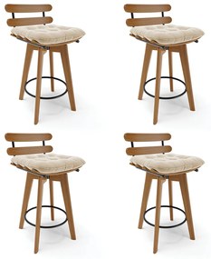 Kit 04 Banquetas Giratória Costela Suede Base Madeira MA70 - D'Rossi - Bege