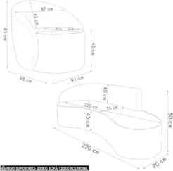 Sofá 4 Lugares 220cm Wendi e Poltrona Steve Linho Cinza I01  - Mpozena