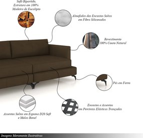 Sofá Living Bipartido 270cm Indonésia Pés de Ferro Couro Capuccino G52 - Gran Belo