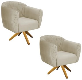 Kit 02 Poltronas Grazi Base Giratória de Madeira Linho - ADJ Decor