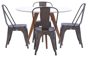 Conjunto Mesa Square Redonda Branco Fosco 88cm com 4 Cadeiras Tolix Ferrugem Vintage