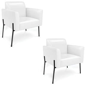 Poltrona Pé de Ferro Preto Kit 2 para Sala Marisa Corano D03 - D'Rossi - Branco