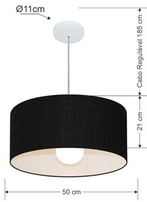 Lustre Pendente Cilíndrico 4052 Cúpula em Tecido 50x21cm Preto - Bivolt