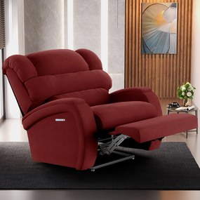 Poltrona do Papai Sala de Cinema Reclinável Kylie Elétrica Botão com Led USB Veludo Vermelho G23