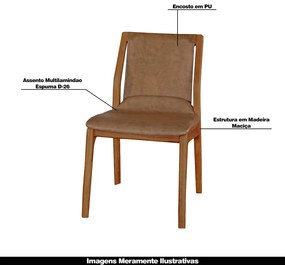 Kit 5 Cadeiras Decorativas Sala de Jantar Madeira Maciça Bruyne PU Sintético Marrom G13 - Gran Belo