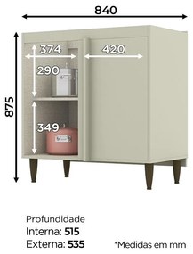 Gabinete Balcão Canto reto 1 Porta para Cozinha MDF