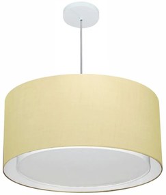 Lustre Pendente Cilíndrico Duplo Md-4296 Cúpula em Tecido 55x30cm Algodão Crú - Bivolt