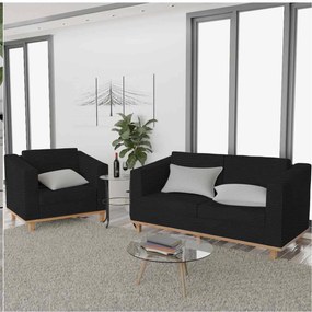Kit Sofá 2 Lugares e Poltrona Europa Corano Preto ADJ Decor