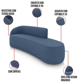 Sofá 4 Lugares Orgânico 220cm Morgan e Poltrona Lua Suede D03 - D'Rossi - Azul Marinho