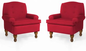 Conjunto 2 Poltrona Vovó Lucy Decorativa Luxo Suede Vermelho