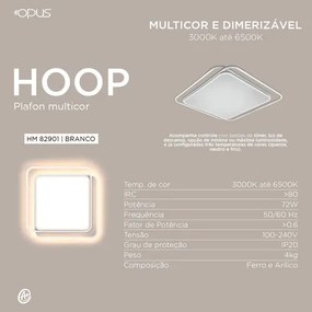Plafon Hoop 72W Multicolor Branco Bivolt 38X38 | Opus Hm 82901 (Dourado)