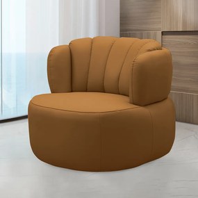 Poltrona Decorativa Mariele Sala de Estar Base Giratória em Aço Couro Caramelo G88 - Gran Belo