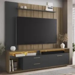 Estante Painel TV 75 Pol com LED 200cm Agrale Mel/Grafite A05 - Mpozen