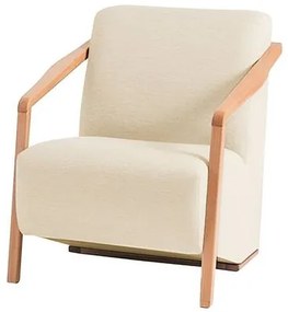 Poltrona Leaf Estofado Sarja Elastano cor Cru com Estrutura Madeira Natural - 70035 Sun House