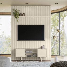 Conjunto Painel com Bancada Morpheus 2 Portas Deslizantes MDP até 65 Calacata/OffWhite G97 - Gran Belo