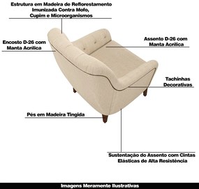 Poltrona Decorativa Pés em Madeira Petra Linho Champagne G45 - Gran Belo