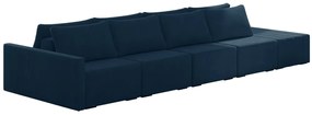 Sofá Ilha Modulado Milos 432cm Puff Lateral Veludo Azul Marinho G33 - Gran Belo