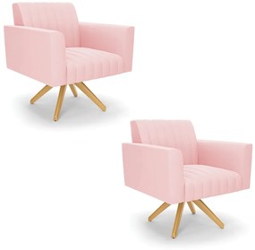 Kit 2 Poltronas Giratória Viena Gomada Suede Base de Madeira MA30 D03 - D'Rossi - Rosa Bebê