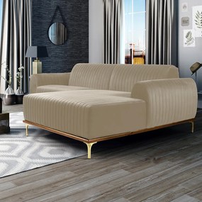 Sofá 3 Lugares Lisboa D07 com Chaise Direita 230cm Veludo Creme - D'Rossi
