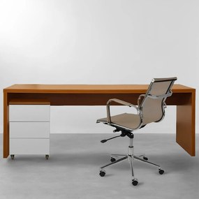 Conjunto Office - Bancada Contemporânea 1,36m + Módulo Contemporâneo Louro Freijó + Poltrona Noruega Baixa Cobre