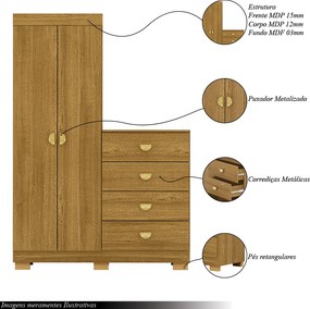 Cômoda Roupeiro Allure 4 Gavetas 2 Portas com Prateleiras Nature G98 - Gran Belo