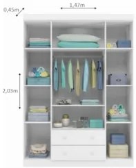 Guarda Roupa Infantil 4 Portas 2 Gavetas Ellie Z39 Branco - Mpozenato