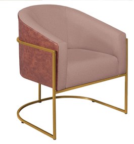 Kit 02 Poltronas Luiza Base de Ferro Dourado Corano Nozes e Linho Rosê - ADJ Decor