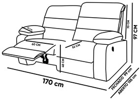 Sofá 2 Lugares Reclinável Retrátil 170cm Naaman Sintético PU K01 - D'Rossi - Nozes