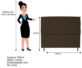 Cabeceira Estofada Liverpool 140 cm Casal Suede Marrom - ADJ Decor