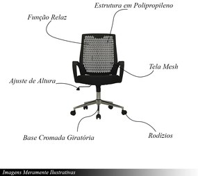 Cadeira de Escritório Office Kevin Giratória com Ajuste de Altura e Tela Mesh Preto G56 - Gran Belo
