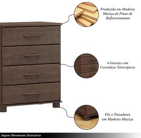 Cômoda Decorativa Madeira Maciça Naipe 4 Gavetas Café G74 - Gran Belo