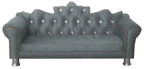 Mini Divã Sofá Realeza Cama Pet para Cães ou Gatos Elegante Suede Cinza Grafite
