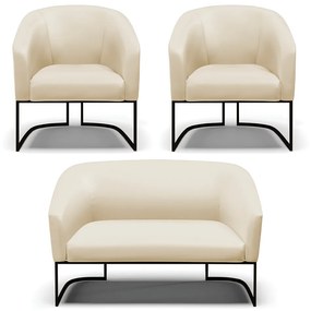 Namoradeira e 2 Poltronas Industrial Preto Stella Sintético Cinza D03 - D'Rossi