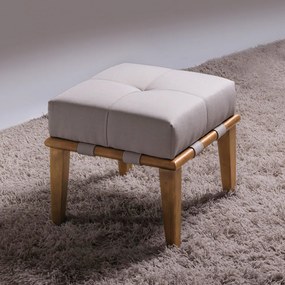 Kit 02 Puffs Decorativos 45cm Martínez Linho Pés Madeira Bege/Natural G62 - Gran Belo