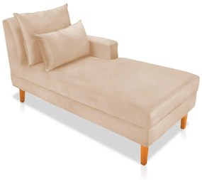 Divã Chaise Chloe 160 cm Veludo Pés Chanfrado Castanho - D'Rossi - Bege